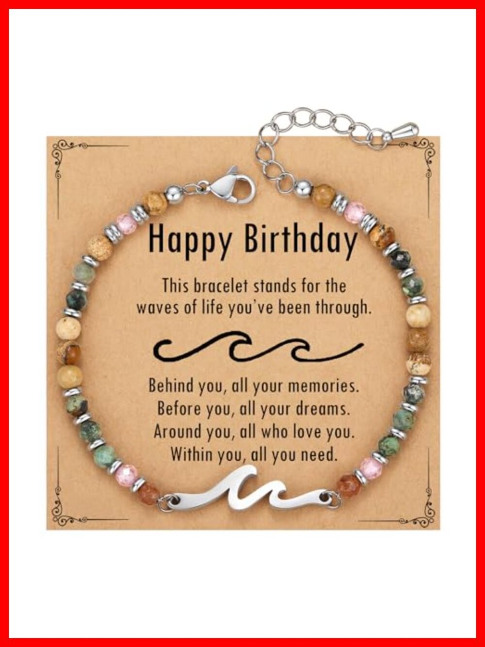 Women's Wave Charm Beaded Bracelet Adjustable Gift for Her